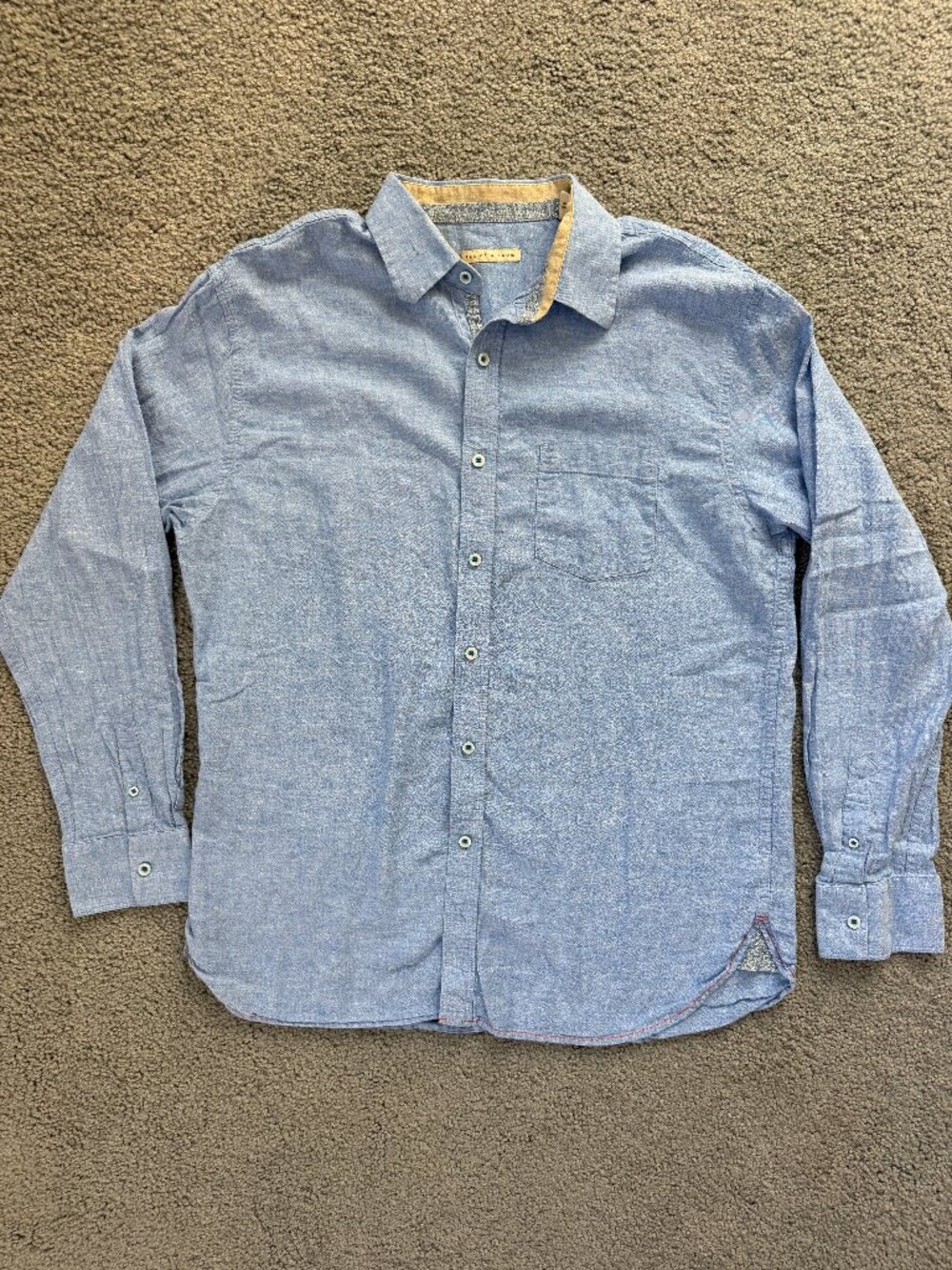 Age of Wisdom Men's Linen Blend Chambray Blue Button Down Long Sleeve Shirt XL